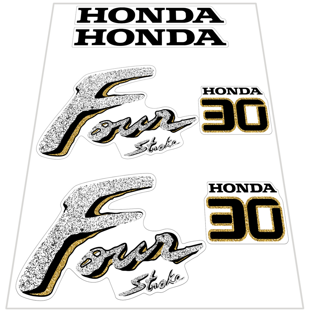 Honda 30hp Fourstroke Aftermarket Outboard Motor Decal (Sticker) Set - Gold