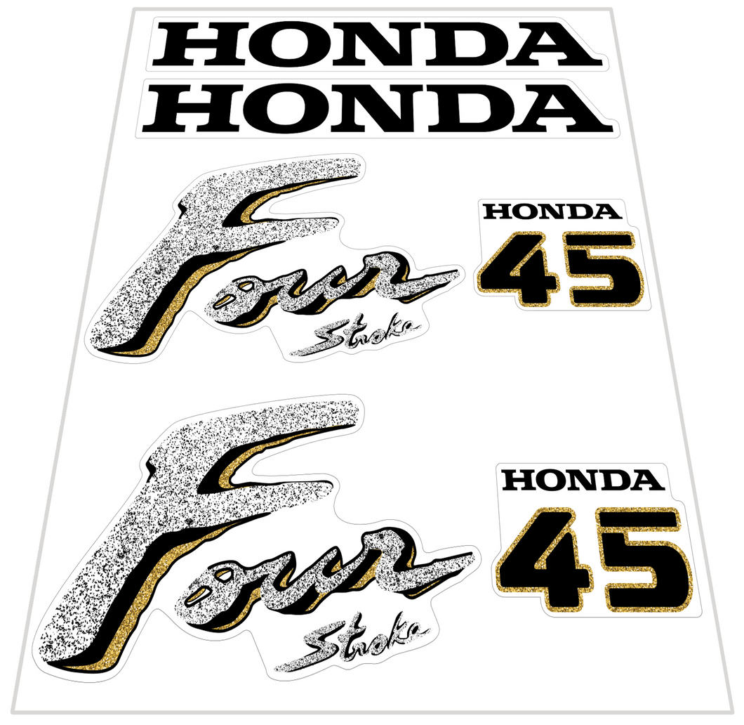 Honda 45hp Fourstroke Aftermarket Outboard Motor Decal (Sticker) Set - Gold