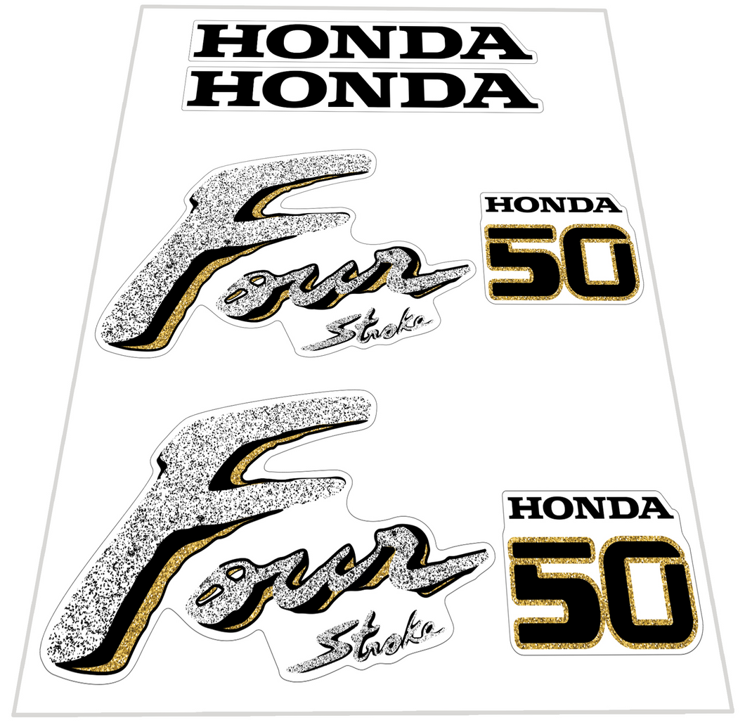 Honda 50hp Fourstroke Aftermarket Outboard Motor Decal (Sticker) Set - Gold