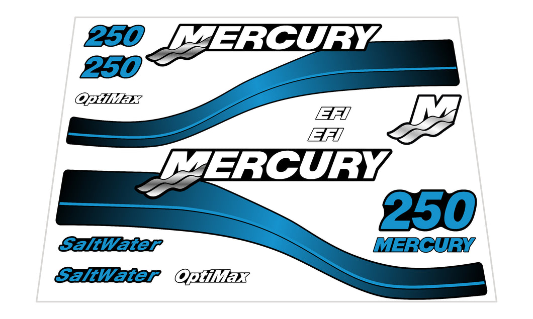 Mercury 250hp Aftermarket Outboard Motor Decal (Sticker) Set - Blue