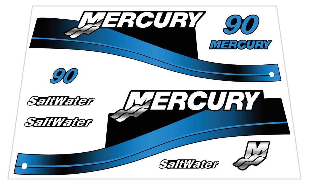 Aftermarket Decals for Mercury 90hp Saltwater (Blue)