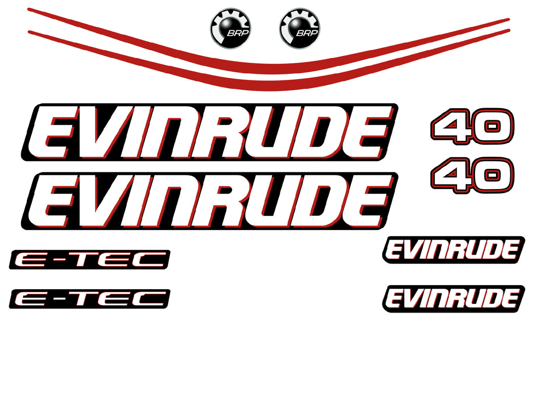 40hp Evinrude E-tec Aftermarket Decal Kit
