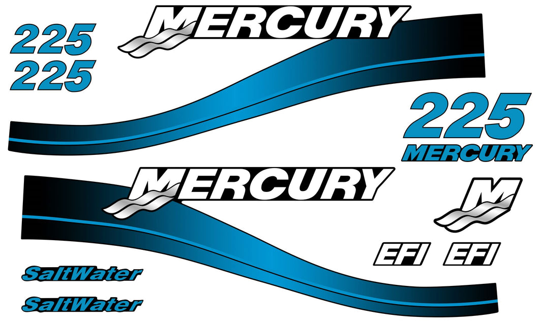 Aftermarket decal kit for MERCURY 225HP saltwater (blue)