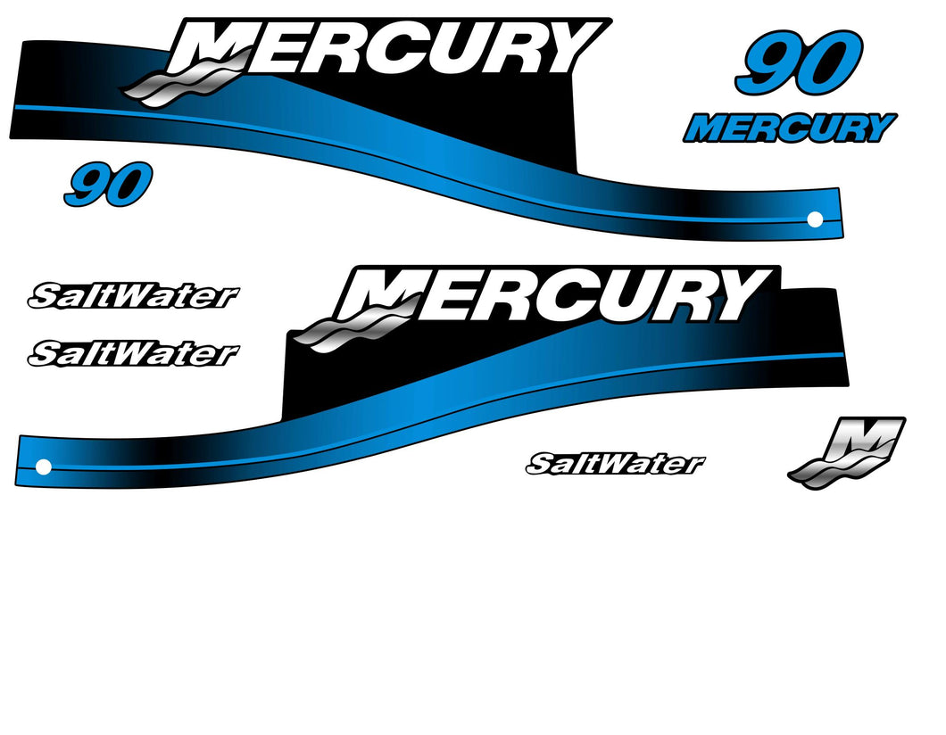Aftermarket Decals for Mercury 90hp Saltwater (Blue)